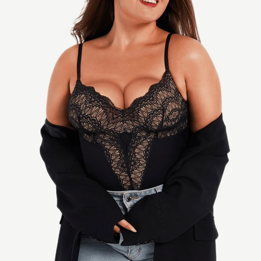 Body dentelle pointu bodladies ébène